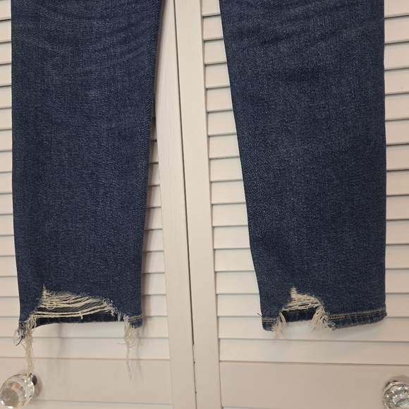 AMERICAN EAGLE Mom Jeans Stretch Distressed Raw Hem Women 2 High Rise Blue Denim - Picture 3 of 12